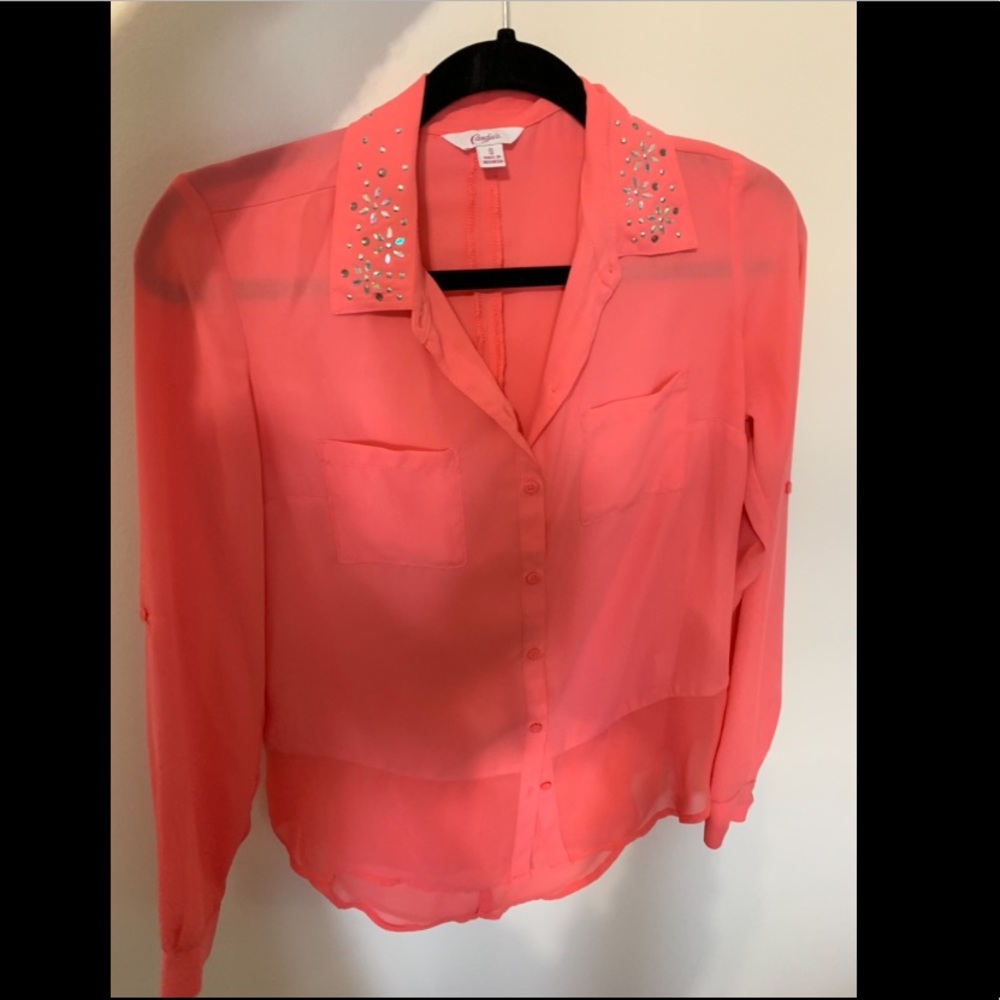 Peach button up